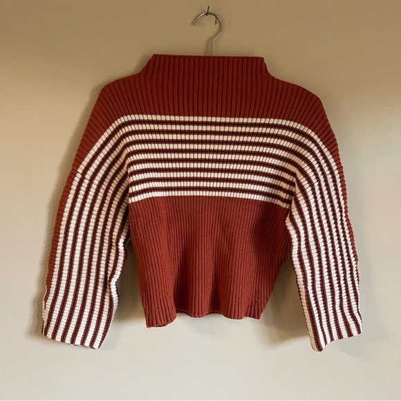 Paper Heart Ribbed Funnel Neck Striped Wide Sleeve Dolman Knit Sweater Boho - Picture 7 of 7